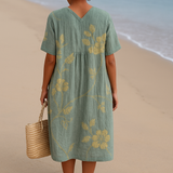 Lauren - Blue-Grey Dress with Floral Embroidery