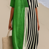Scarlett - Vibrant Green Dress with Black Stripes