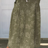 Women's Vintage Floral Linen Elastic Waistband Pocket Skirt