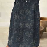 Women's Vintage Floral Linen Elastic Waistband Pocket Skirt