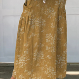 Women's Vintage Floral Linen Elastic Waistband Pocket Skirt