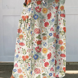 Women's Floral Print Linen Elastic Waistband Pocket Skirt