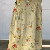 Women's Retro Elegant Floral Art Linen Elastic Waistband Pocket Skirt