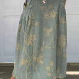 Women's Retro Elegant Floral Art Linen Elastic Waistband Pocket Skirt