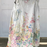 Women's Retro Elegant Floral Art Linen Elastic Waistband Pocket Skirt