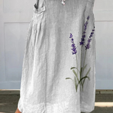 Watercolour Lavender Floral Printed Women's Linen Elastic Waistband Pocket Skirt