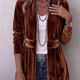 Avery | Vintage Lapel Button-Accent Long Sleeve Open Front Jacket