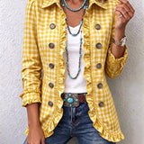 Evelyn | Gingham Ruffled Button-Down Jacket